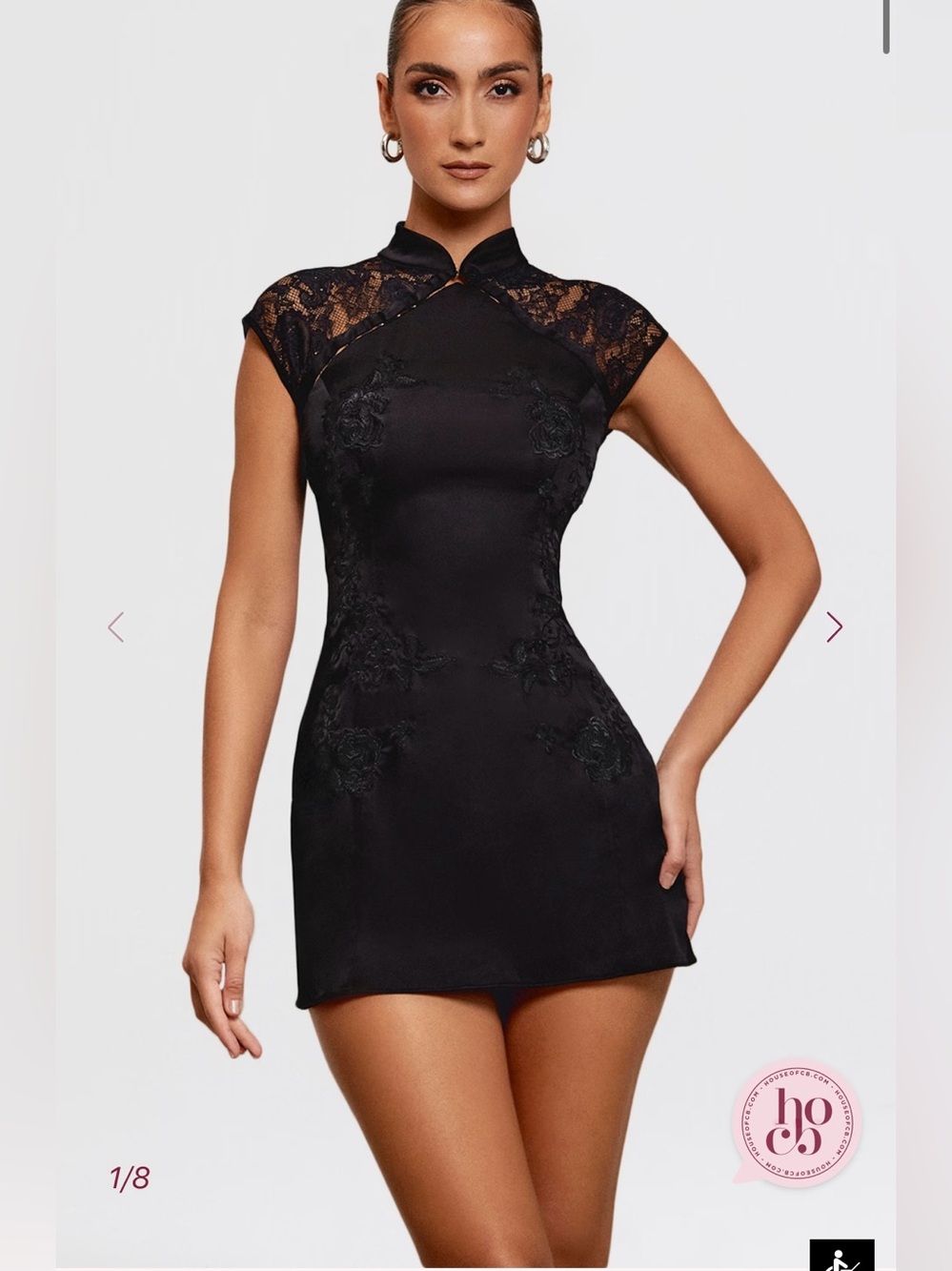 House of CB Thea Black Satin Mini Dress